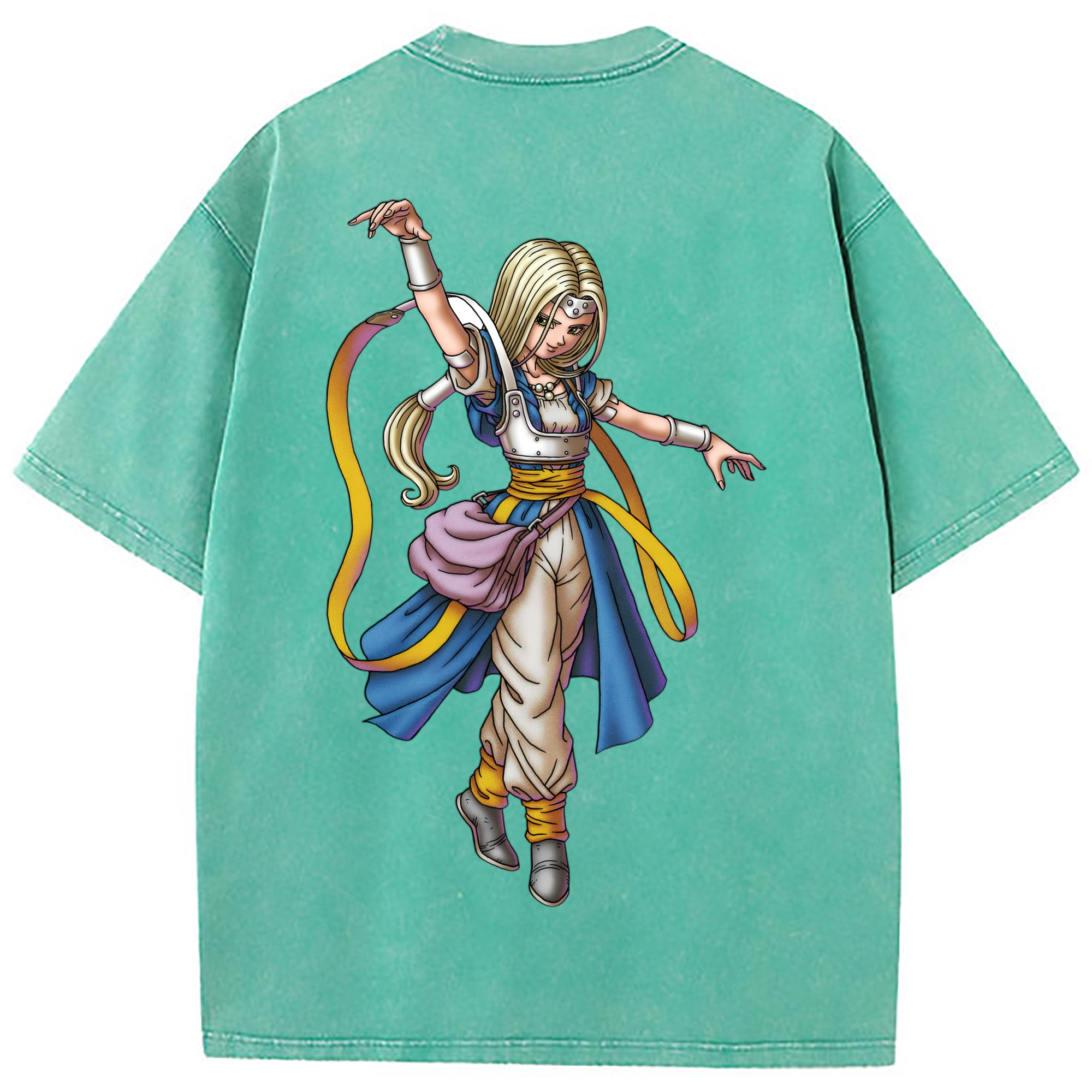 （画像用） ドラゴンクエスト Doragon Kuesuto Dragon Quest 綿100% ヴィンテージ風 半袖Tシャツ（背面プリント）